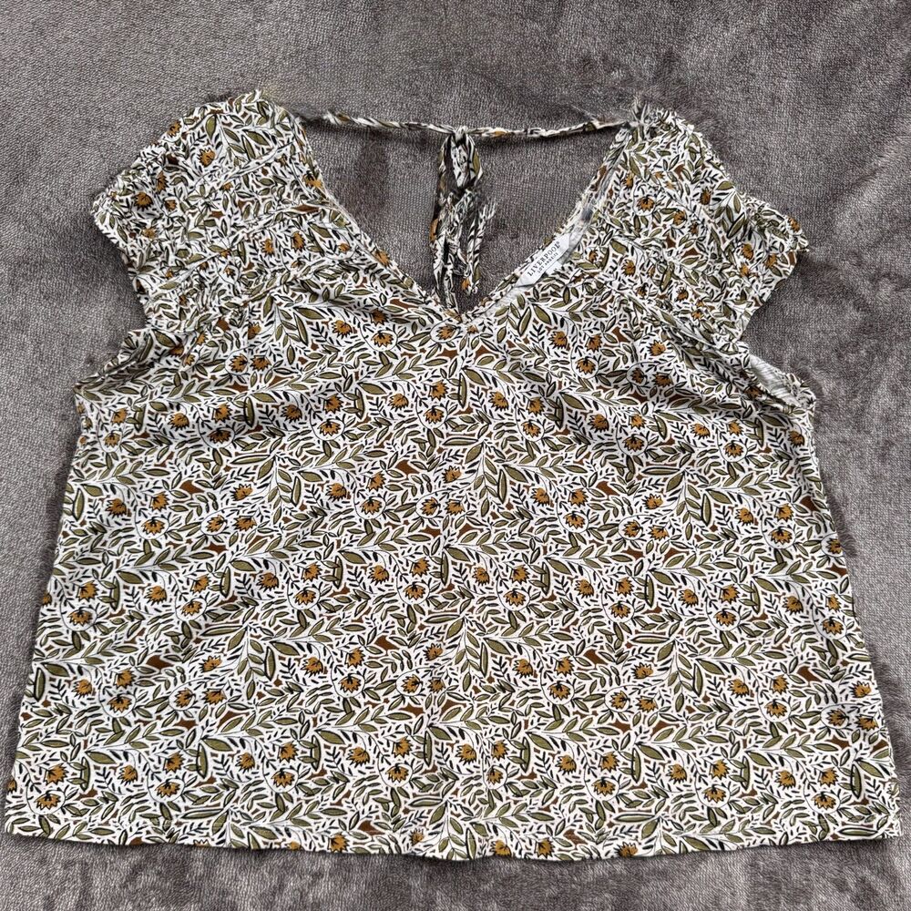 LIVERPOOL Los Angeles Floral Short Sleeve Tie Back Top Size Medium Blouse EUC